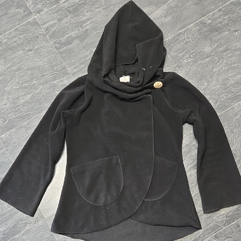 Ark Imports Black Fleece Wrap Around Hooded Women's Sweater